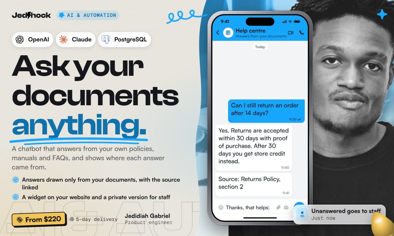 AI Knowledge Chatbot flyer: Ask your documents anything.