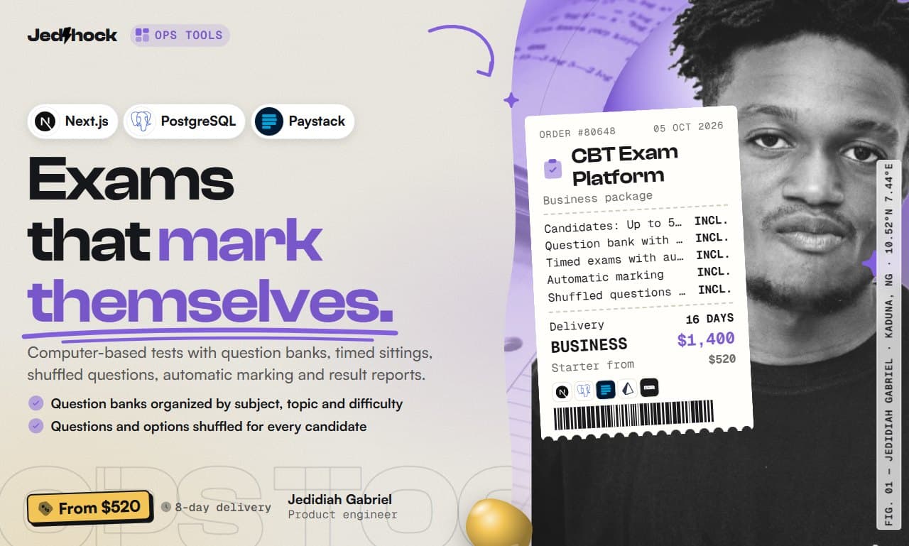 CBT Exam Platform flyer: Exams that mark themselves.