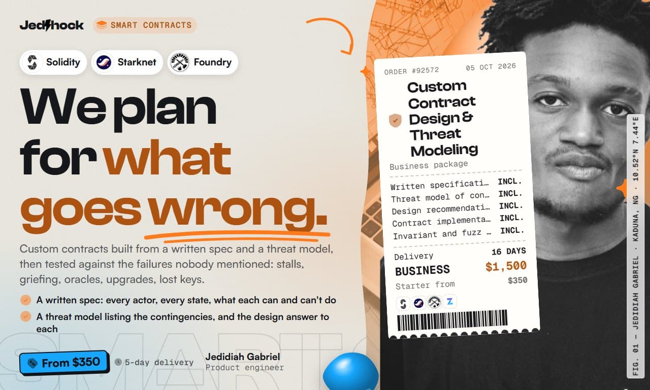 Custom Contract Design & Threat Modeling flyer: We plan for what goes wrong.