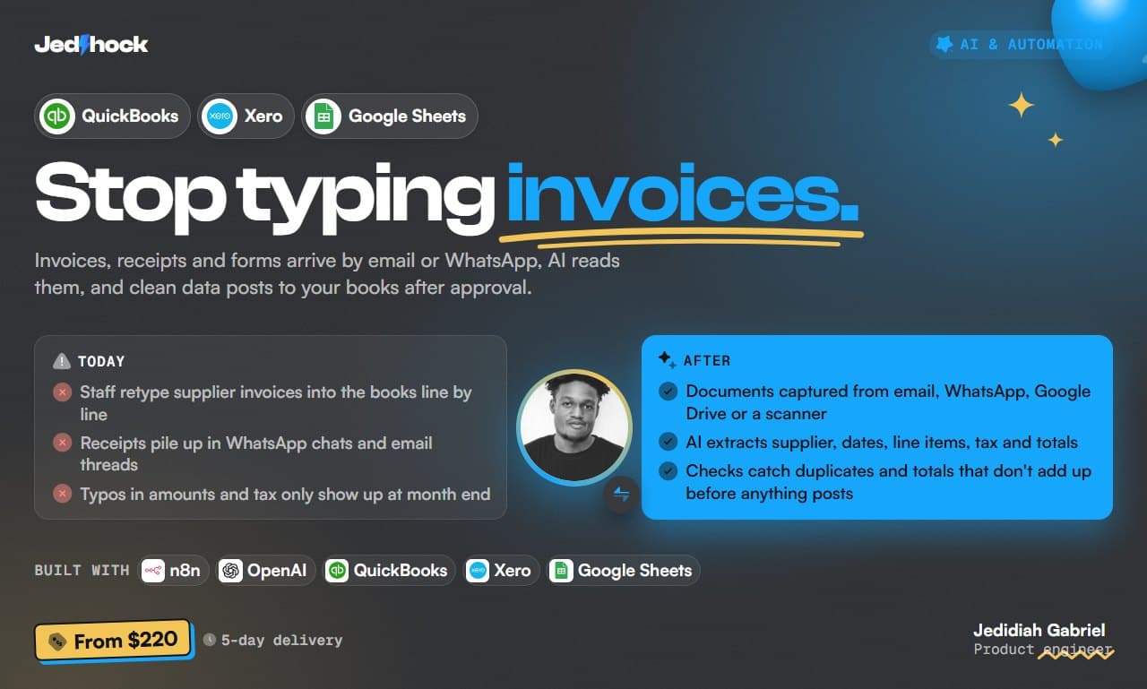 AI Invoice & Document Extraction flyer: Stop typing invoices.