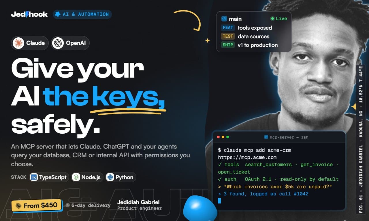 Custom MCP Server flyer: Give your AI the keys, safely.