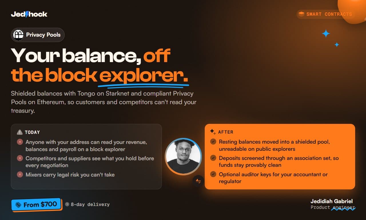 Privacy Pools & Shielded Payments flyer: Your balance, off the block explorer.