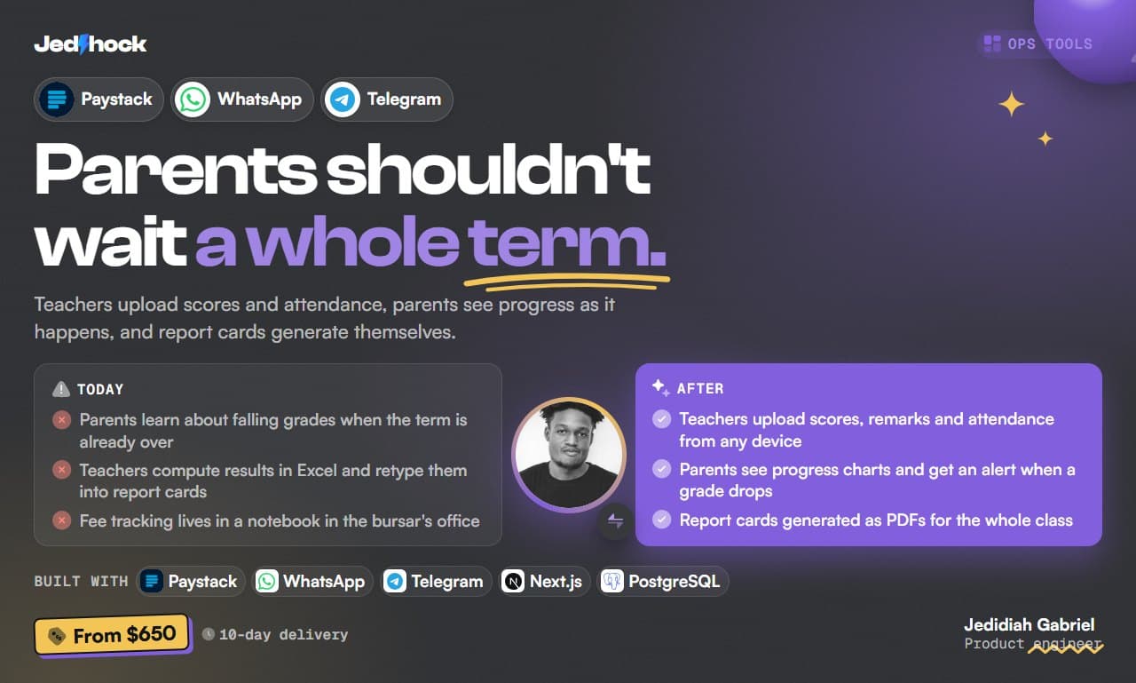 School Portal & Parent Dashboard flyer: Parents shouldn't wait a whole term.