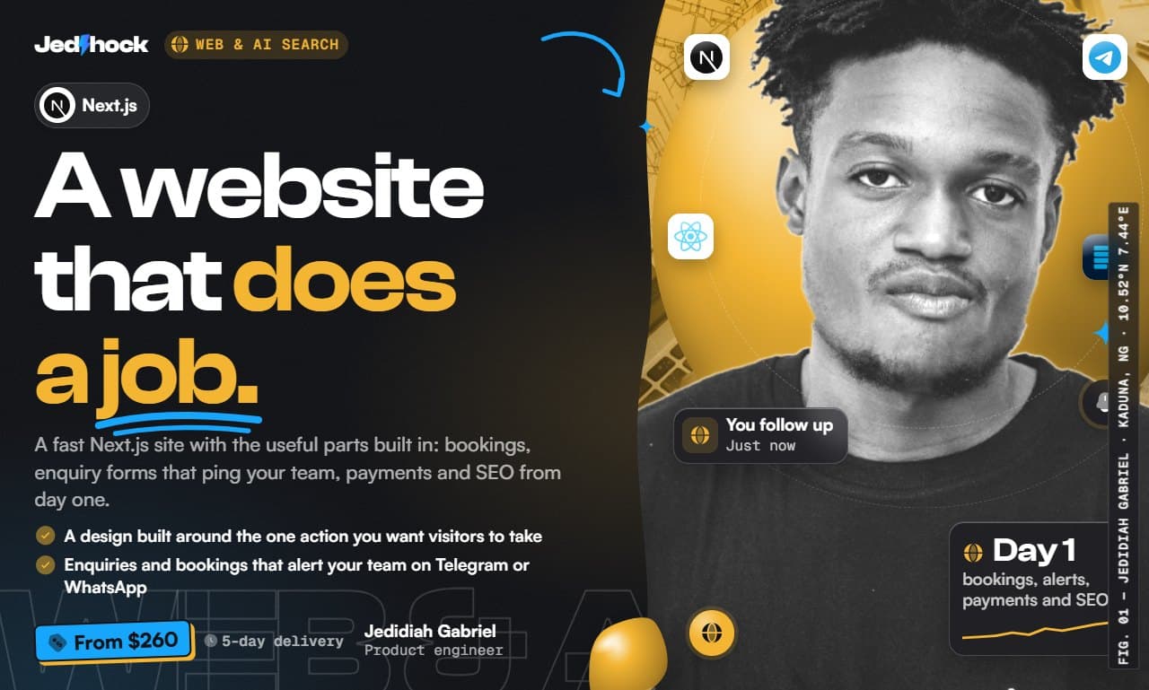 Utility Business Website: I will build a fast Next.js business website that books, notifies and sells