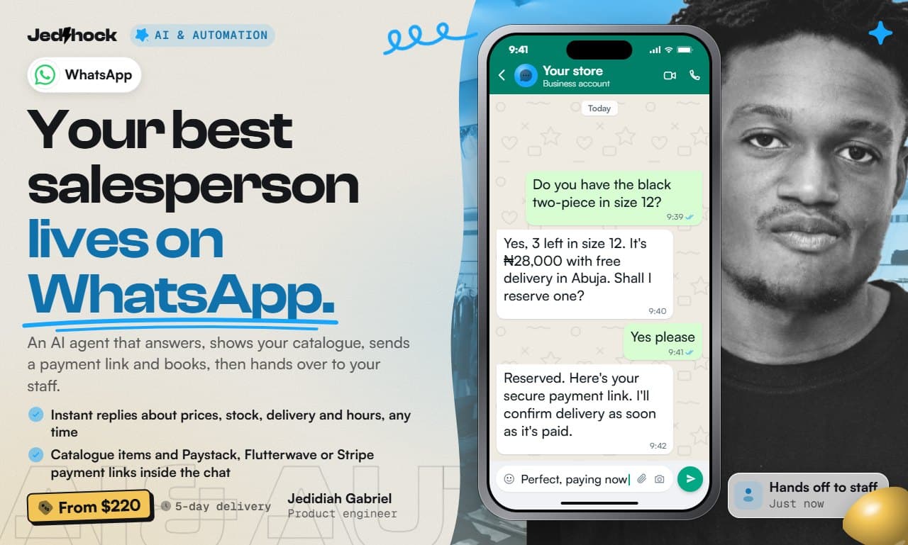 WhatsApp AI Agent: I will build a WhatsApp AI agent that sells, books and answers customers 24/7