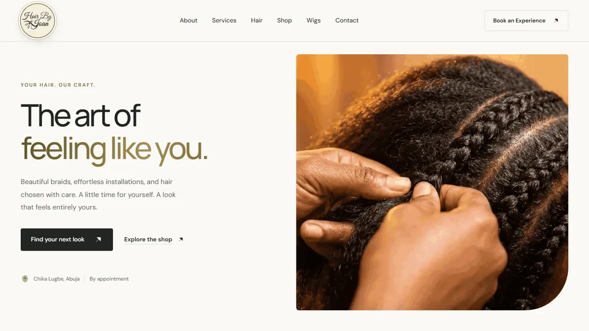 Hair By Joan hair studio and shop website